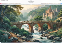 a painting of a castle with a bridge in the background
