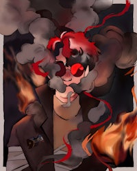 a drawing of a man with red hair and smoke coming out of his mouth