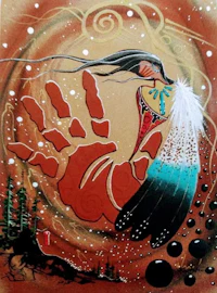 a painting of a native american woman holding a feather