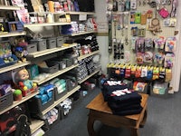 a store with shelves full of toys and other items