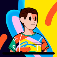 an illustration of a man in a colorful shirt