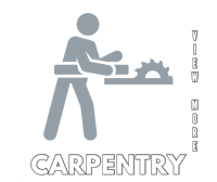 a carpentry logo with a man working on a saw
