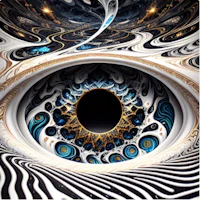 a black and white eye with a zebra pattern