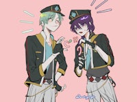two anime characters standing next to each other