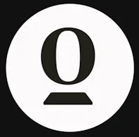 a black and white icon with the letter o