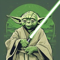 yoda holding a green light saber