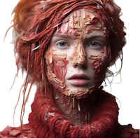 a woman with her face covered in red paint