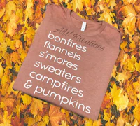 all seasons bonbons, smores, sweaters & pumpkins tee
