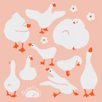 a group of white ducks on a pink background
