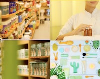 a collage of pictures of a woman in a store