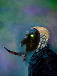 a painting of a man with a green mask