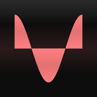 a pink and black icon with a v on it