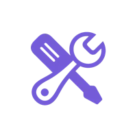 a purple wrench icon on a black background