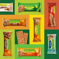 a variety of granola bars on a colorful background