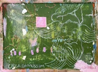 a painting of a green frame with a painting on it