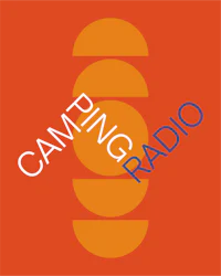 camping radio logo on an orange background