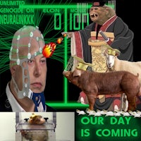 a picture of a man and a pig with the words our day is coming
