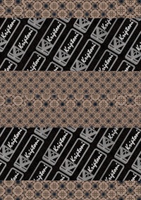 a black and brown pattern with a logo on it