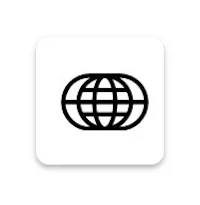 a black and white globe icon on a white square