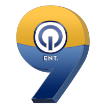 a blue and yellow logo with the number 9 on it