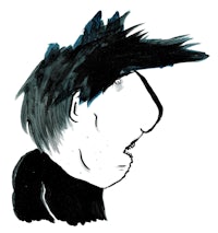 a drawing of a man with a black hat