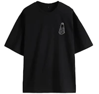 a black t - shirt with a ghost embroidered on it
