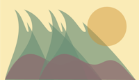 a flat illustration of a mountain with a sun on it