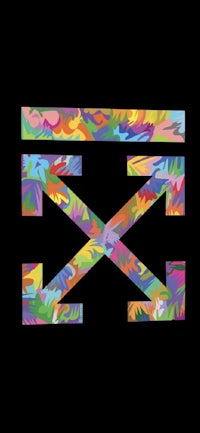 a colorful logo with an arrow in the middle