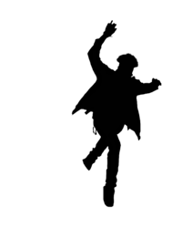 a silhouette of a person jumping on a black background