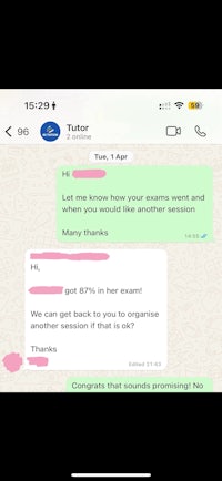 a screenshot of a text message from a woman's phone