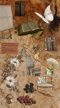 a collage of various items on a piece of paper