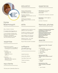 a resume for a woman with a yellow and blue background