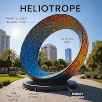 heliotrope is a circular sculpture in the middle of a park