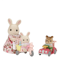 a toy rabbit and a baby in a car