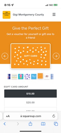 a screenshot of the gift card app on an iphone