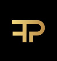 a gold letter f logo on a black background
