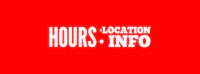 hours location info on a red background
