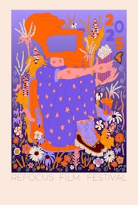 a poster for a film festival with a woman sitting in a chair
