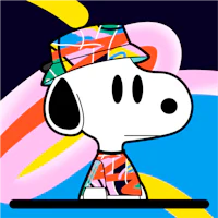 snoopy wearing a colorful hat