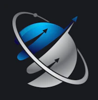 a blue and blue logo with an arrow on it
