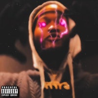 a man in a hoodie with pink lights on his face