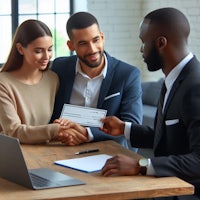 a man and a woman handing over a check to a man and a woman