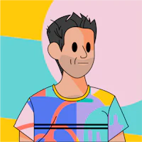 a cartoon of a man wearing a colorful t - shirt