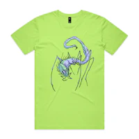 a green t - shirt with a blue dragon on it