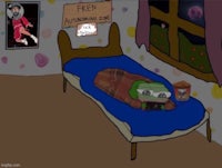 an image of a bed with a cartoon character on it
