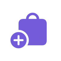 a purple bag with a plus icon on a black background