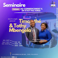 a flyer for a seminar with two people standing in front of each other