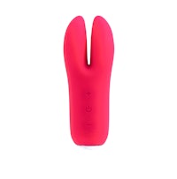 a pink rabbit shaped vibrator on a white background