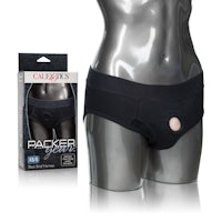 a black packer underwear with a hole in the middle