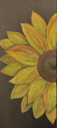 a painting of a sunflower on a black background